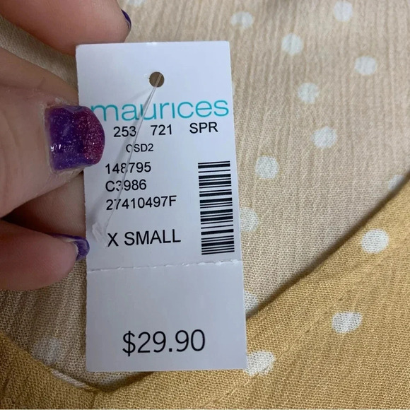 Maurice’s yellow/white dotted bell sleeve top size XS NWT - Picture 7 of 9